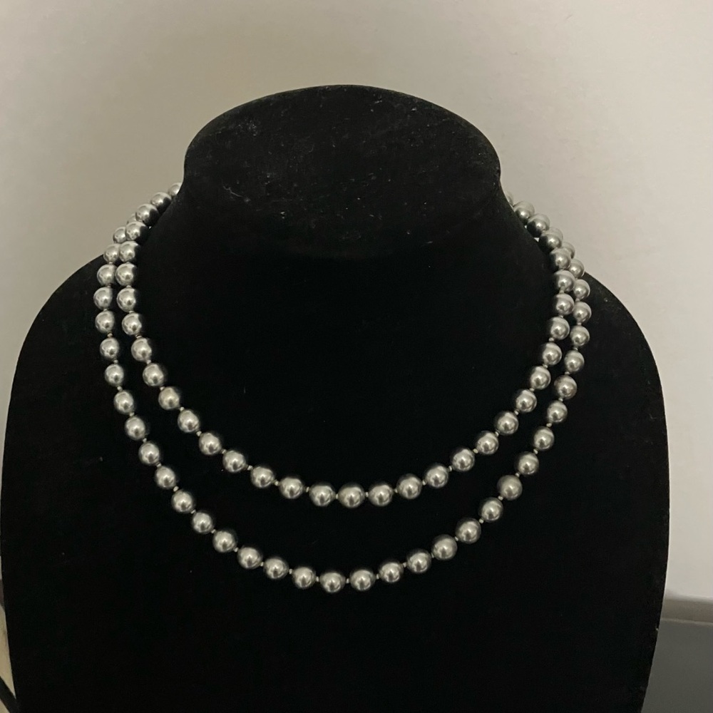 Classic Double Strand Silver Bead Necklace - Women Jewelry
